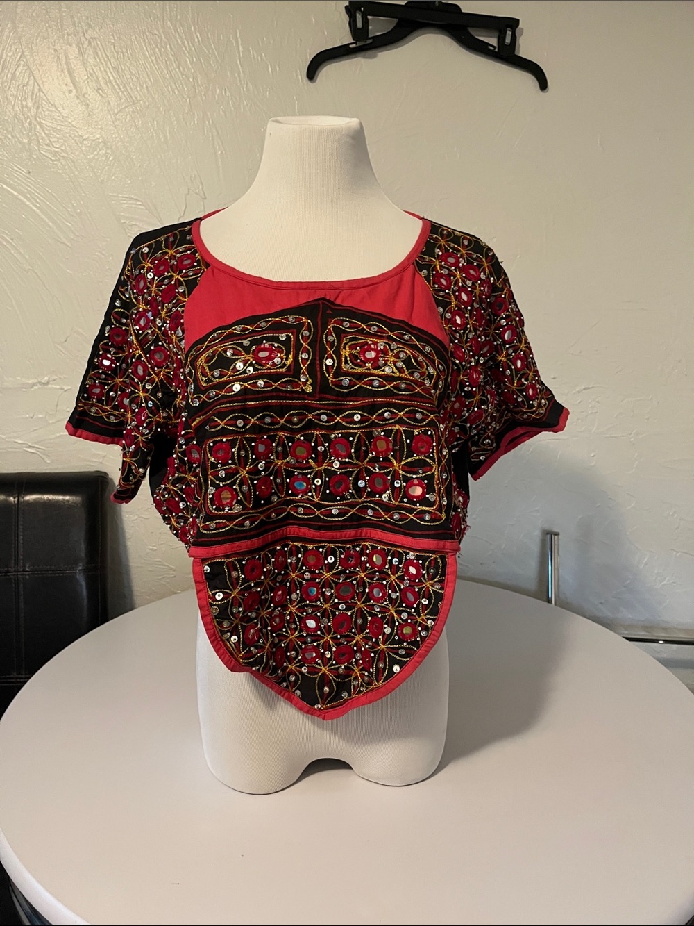Hand-Embellished Red Embroidered Crop Top
